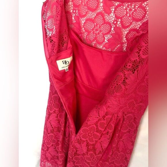 SD COLLECTION Dark Pink Empire Dress Lace Overlay Women Size 10 - Picture 4 of 5